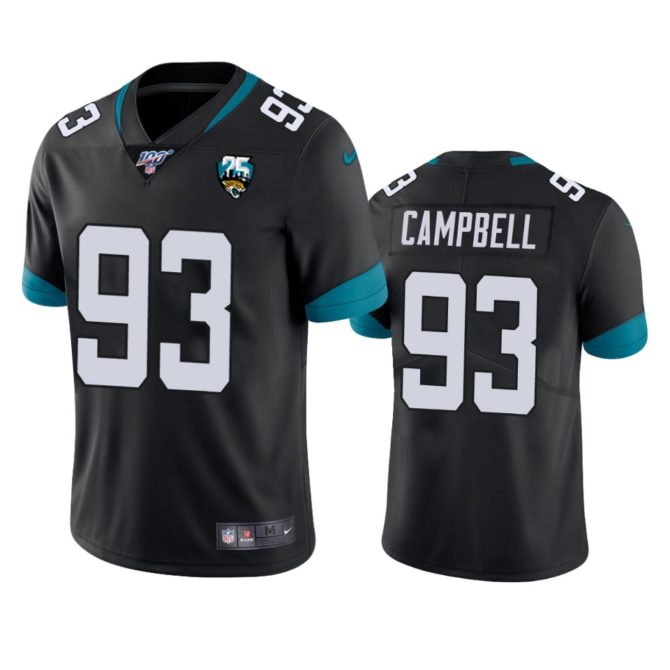 Men Nike Jacksonville Jaguars #93 Calais Campbell Black 25th Anniversary Vapor Limited Stitched NFL 100th Season Jersey->jacksonville jaguars->NFL Jersey